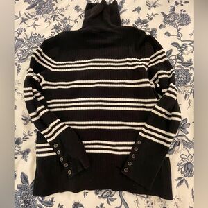 Talbots Black and White Striped Turtleneck Sweater